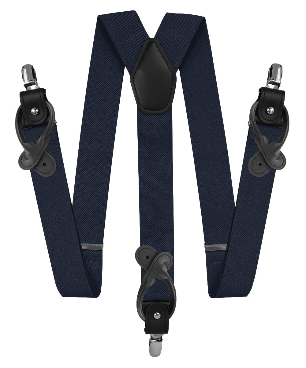 Vittorio Farina Convertible Suspenders - Interchangeable Clip & Button Styles (Dark Navy/Silver)