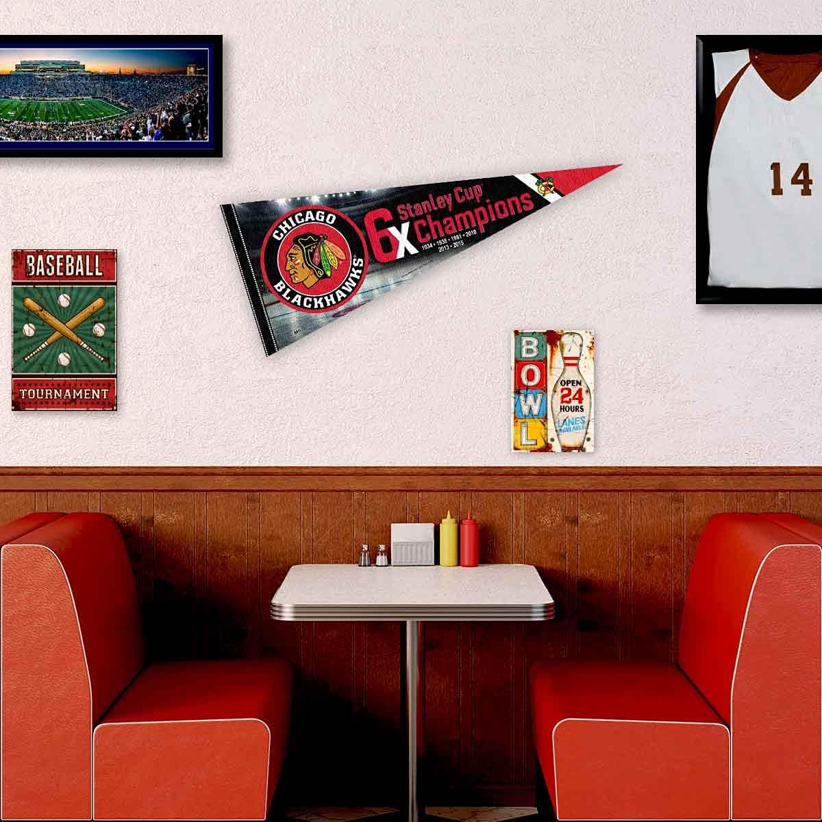 Chicago Blackhawks 6 Time Cup Champions Pennant Banner Flag - Image 3