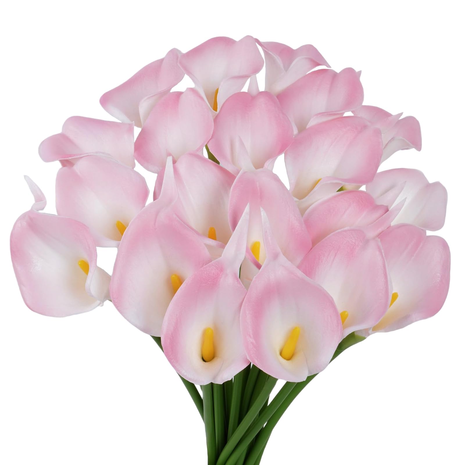 VaryFloral 20pcs Artificial Bridal Bouquet Calla Lily Pink&White Faux Flowers Artificial Lilies Fake Flowers with Stems PU Latex Calla Lily Decorative Artificial Flowers for Wedding Home Party
