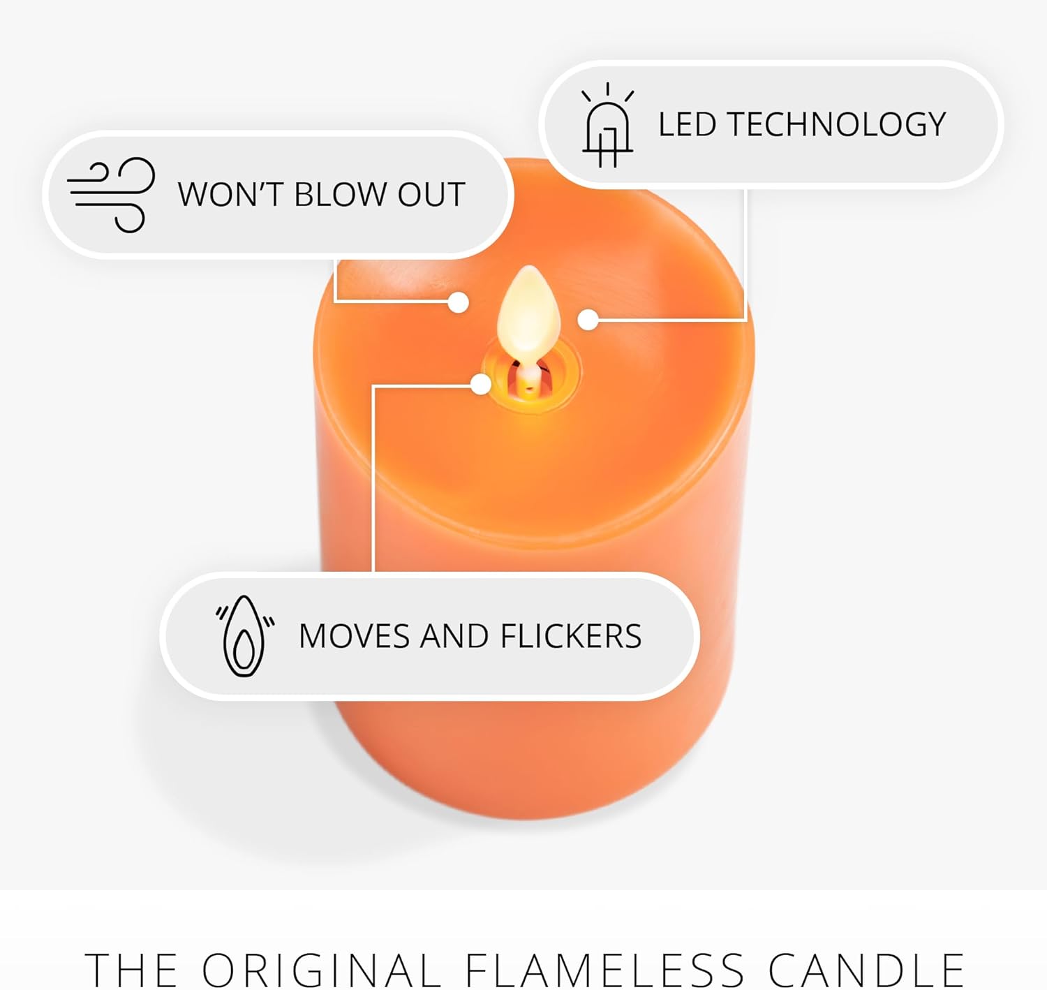 Luminara Flickering Flameless LED Candle, Battery Operated with Timer Function, Russet Orange Pillar 3"x 4.5" Inch, Real Wax Unscented Fall Home Indoor Decor, Remote Ready (Sold Separately),Melted Top