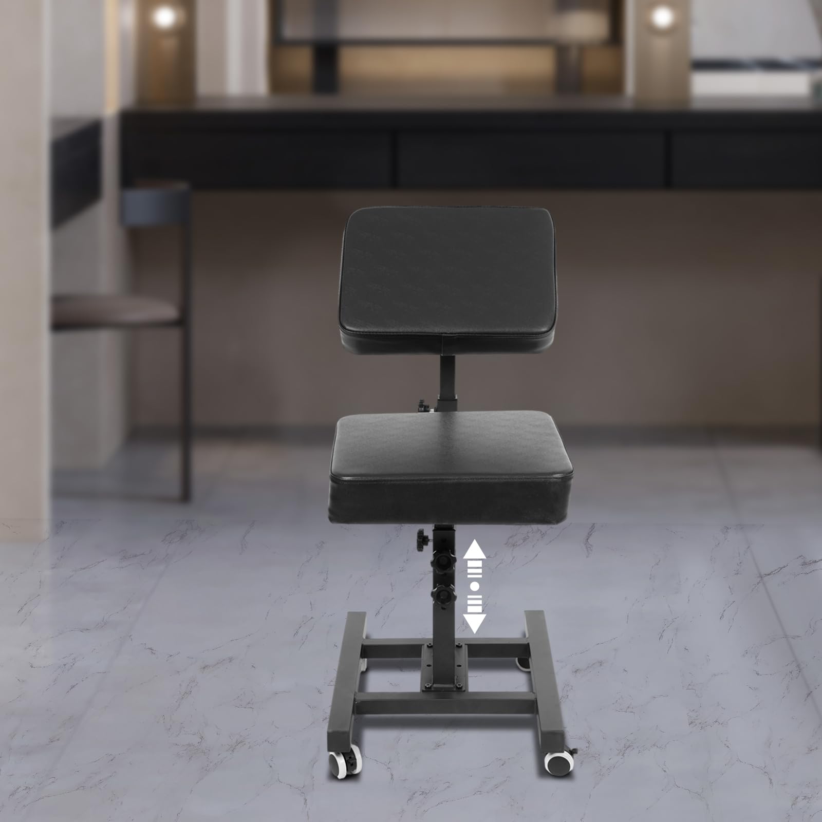 Hocker Höhenverstellbar, Friseurstuhl bis 100kg, Tattoo Stuhl, Barber Chair, Rollhocker für Salon, Kosmetik, Schminktisch, Büro und Studio (mit Rollen)