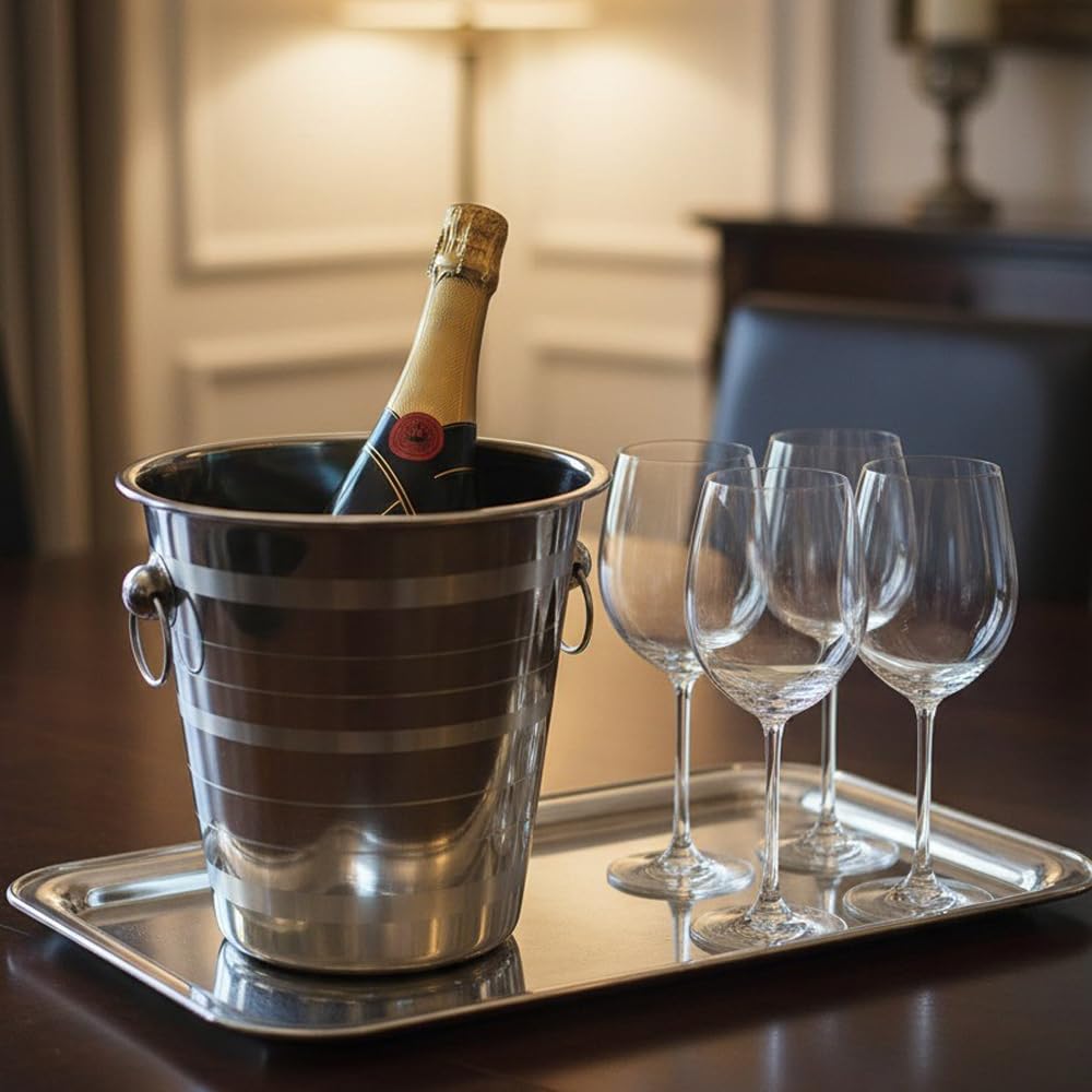 Secchiello Ghiaccio per Vino e Champagne - Portaghiaccio e Cestello Ghiaccio per Bottiglie - Porta Secchiello Ghiaccio da Tavolo