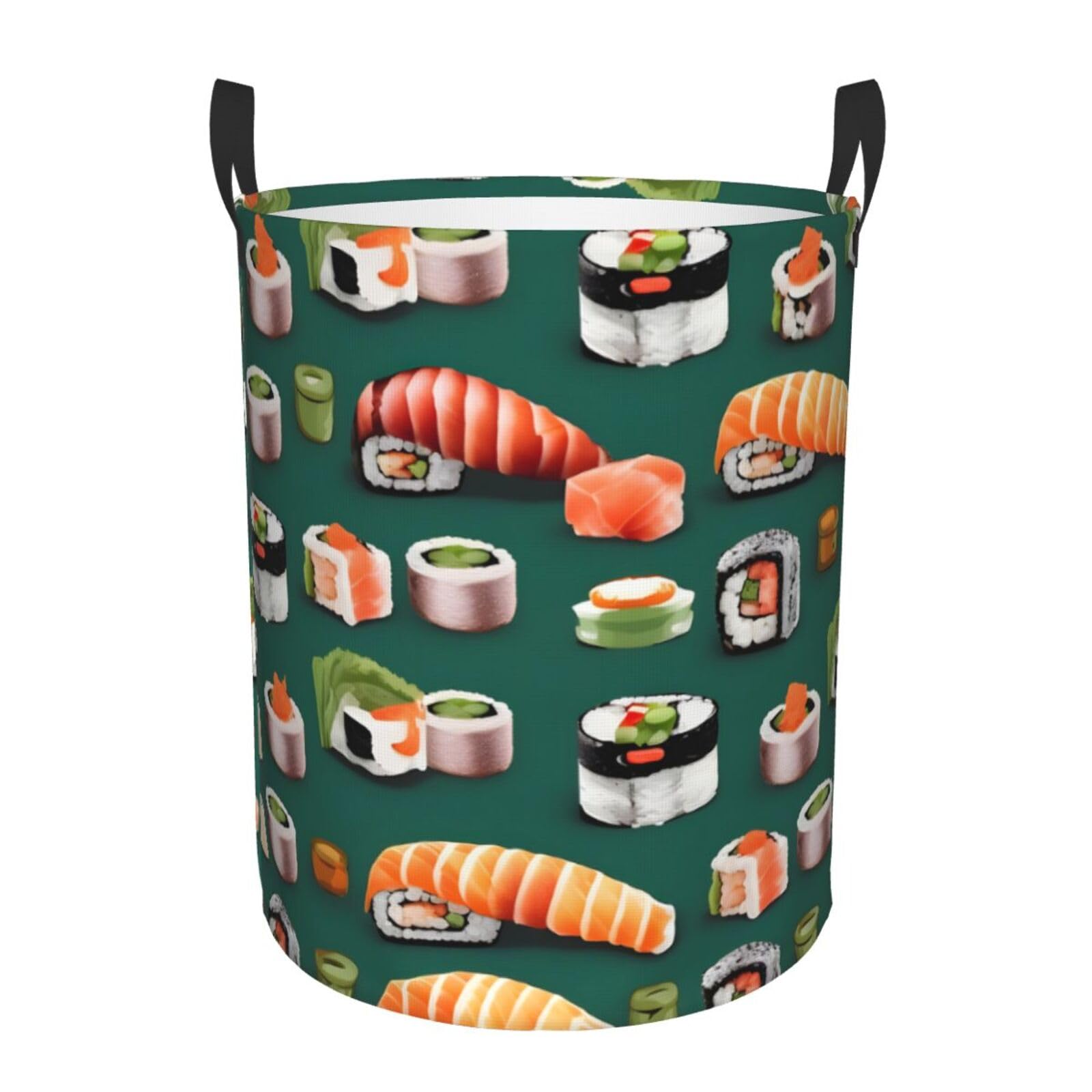 S Collapsible Round Sushi Food Pattern Print Laundry Hamper