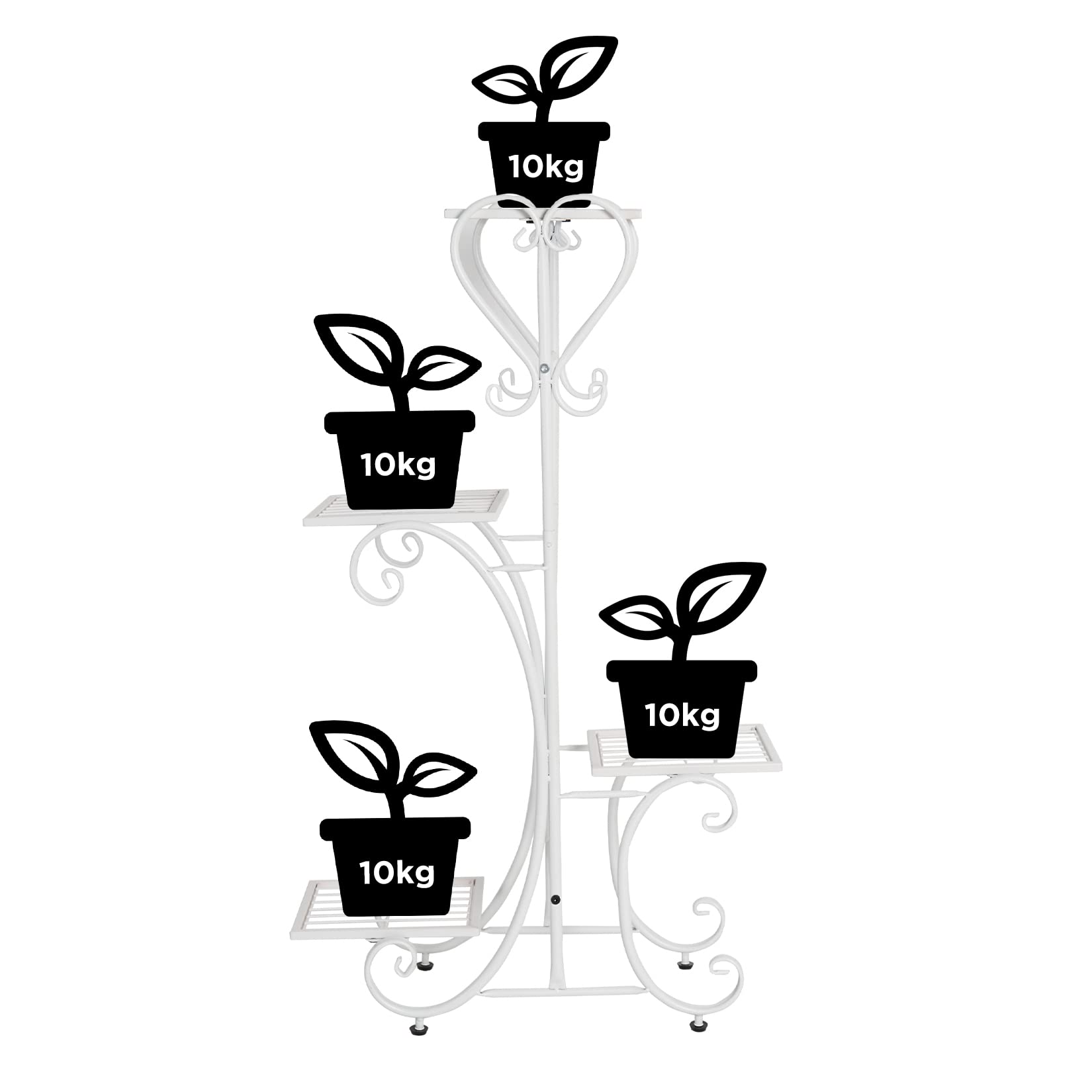 UNHO Espositore per Fiori Ferro: Bianco Verticale Supporto Fioriera in Metallico per Piante orchidee Scaffalatura per interni esterni per 4 Ripiani Scaffale Porta Piante Vasi in Ferro battuto