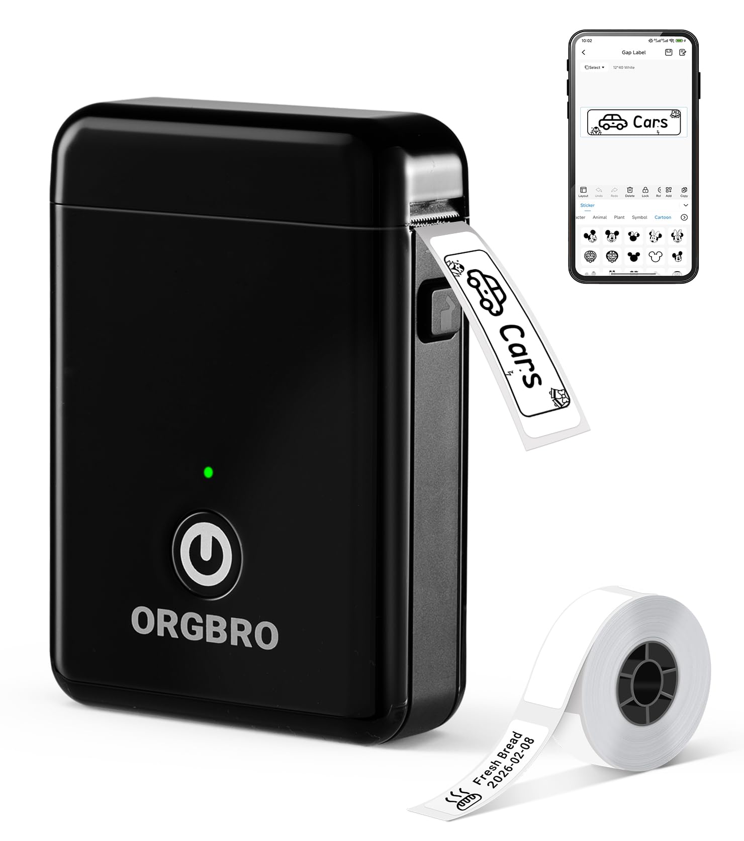 ORGBRO X1 Etikettendrucker, Etikettiergerät Mini Bluetooth Thermal Labeldrucker Selbstklebend Beschriftungsgerät, Tragbarer Label Maker für iOS/Android, Etikettiermaschine für Zuhause, Büro (Schwarz)