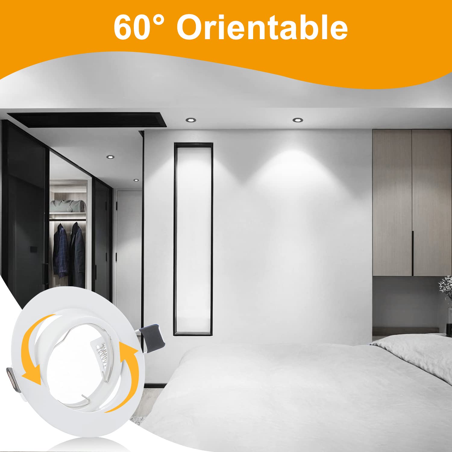 Bojim Support Spot Encastrable Orientable GU10 Rond Blanc, Entourage Spots Led de Plafond GU 10 Armature Inox Brossé Cadre de Montage Trou 68mm - 85mm Lot de 10 (Sans Ampoule)