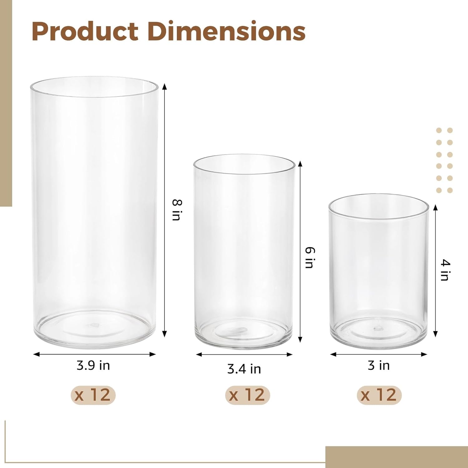 36PCS Cylinder Vases Set, Plastic Vases for Centerpieces, 4''/6''/8'' Clear Candle Vases, Bulk Versatile Hurricane Candle Holder for Wedding Centerpieces, Party Table Home Decorations (36)