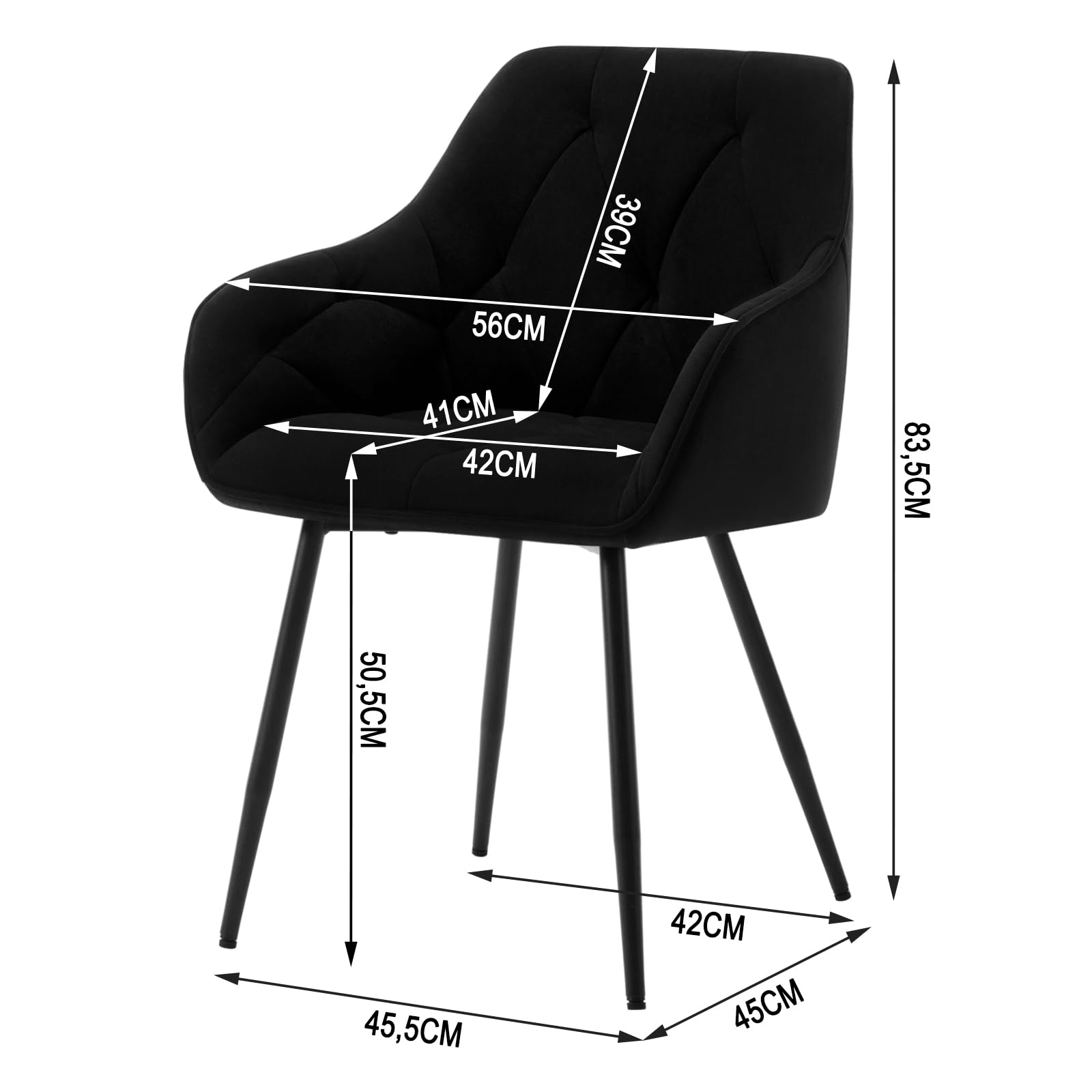 WOLTU Set di 6 Sedie da Pranzo con Braccioli e Schienale, Sedie Cucina Moderna in Velluto, Poltrone da Salotto con Gambe in Metallo, Sedie ergonomiche per Ufficio, Bar, Nero,