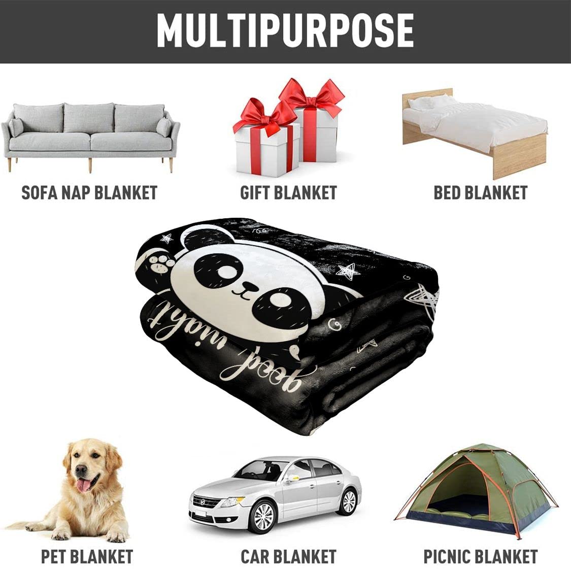 Niedliche Panda-Decke Mit Sternen & Good Night Schriftzug – 127x152,4cm, Weich, Für Kinder & Familie
