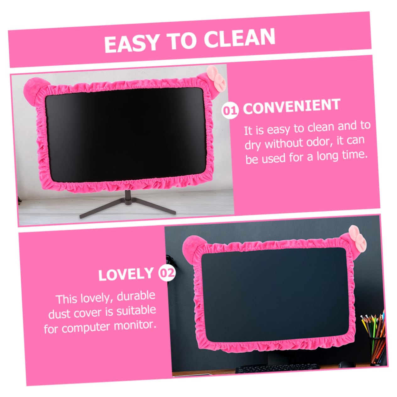 Copertura Flessibile per Monitor PC in Poliestere 2 Pezzi | Rosa, Facile da Pulire, Alta Elasticità, per Computer e Schermo, Confezione Doppia