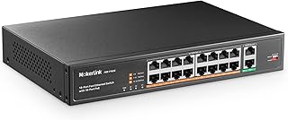 MokerLink 16 Port PoE Switch with 2 Gigabit Uplink Port, 250W High Power, Support IEEE802.3af/at, Rackmount Unmanaged Plug and Play