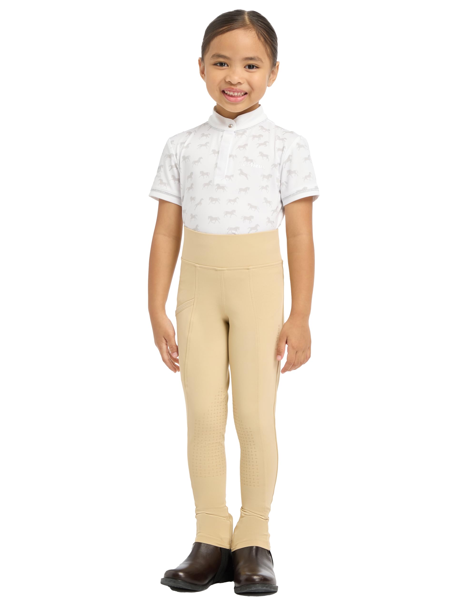 LeMieux Mini Pull On Breeches - Children's Horse Riding Pants - Kids Equestrain Tights - Beige - 7-8 Years