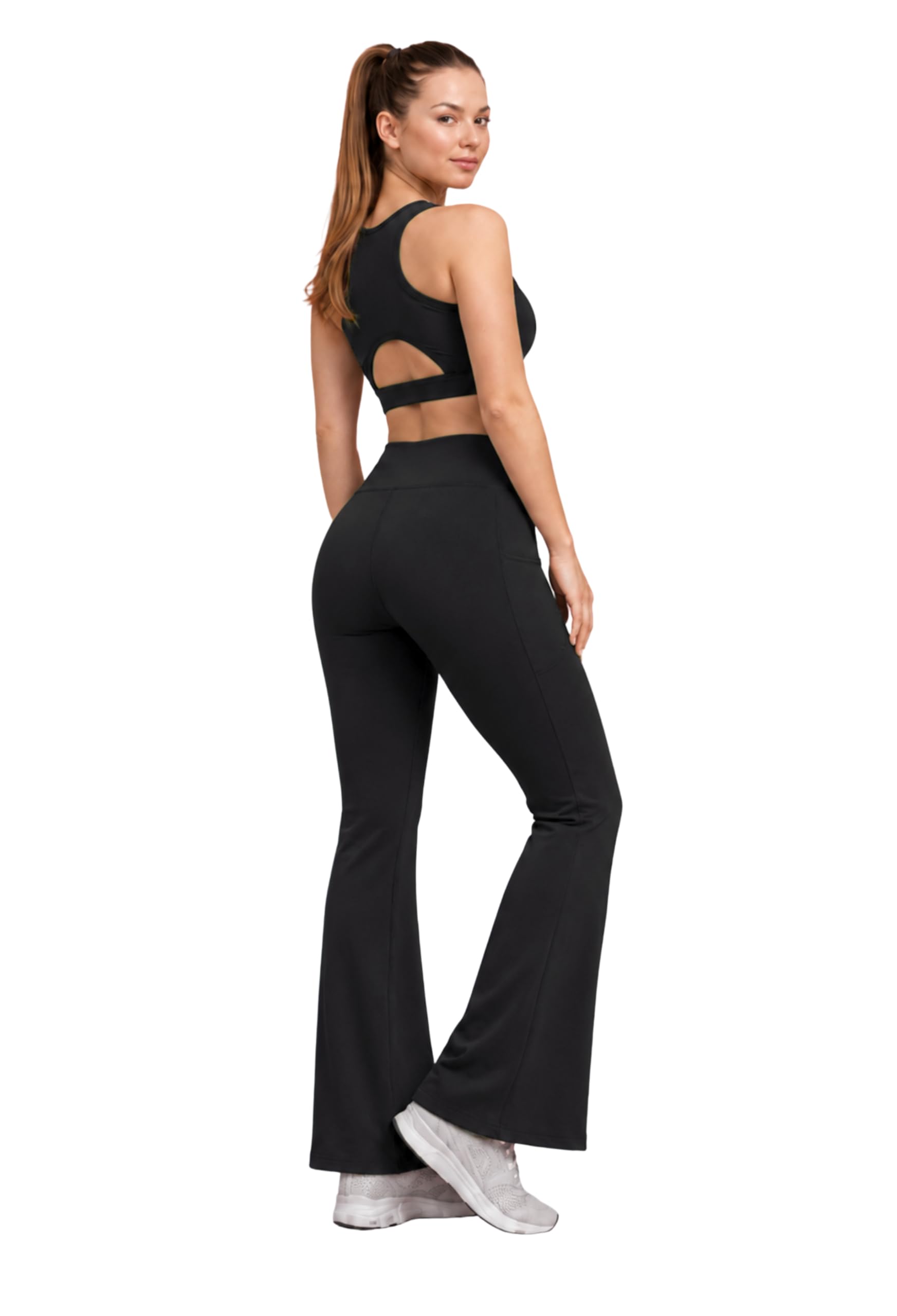 Women’s Gym Co-Ord Set | Sports Bra & High Waist Flared Yoga Pants with Pocket, Bootcut Tights Tracksuit | Yoga Workout Activewear Set for Running, Fitness & Lounge Wear-image-10