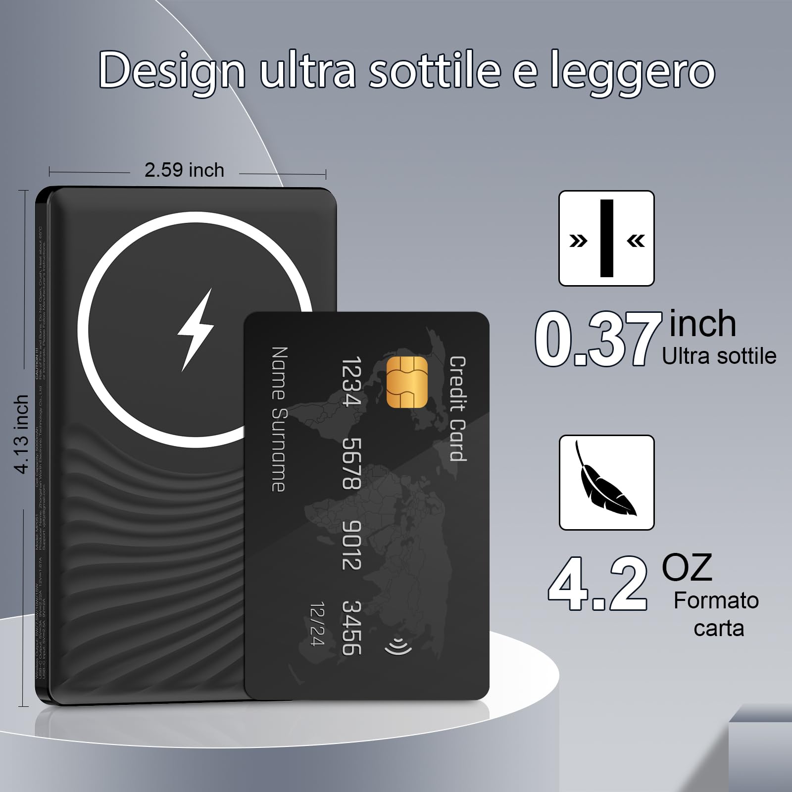 Dbasne Power Bank Magnetico, PD QC 3.0 Caricatore Portatile Wireless Ultrasottile 5000mAh, 20w Ricarica Rapida Batteria Esterna con e cavo di ricarica USB-C per iPhone 16/15/14/13 Pro/Plus(Nero)