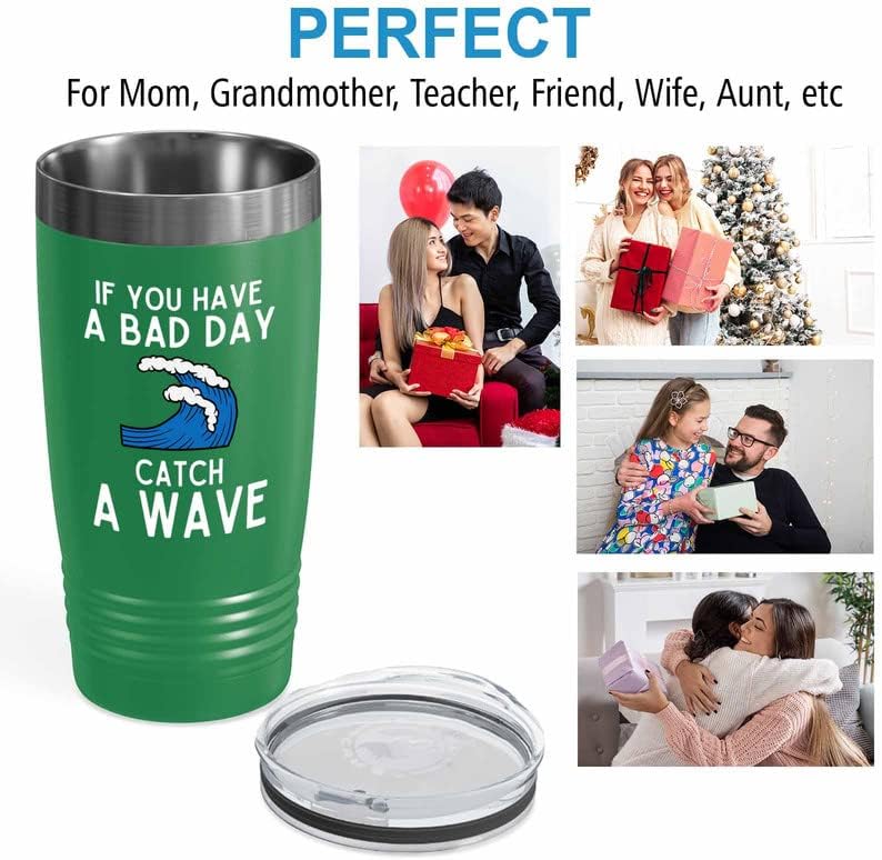 Miniatura 5 de Flairy Land Surfing Green Edition Vaso de 20 onzas  Atrapa una ola  Regalos para entusiastas del surf, deportes acuáticos, tabla de surf, atletismo,