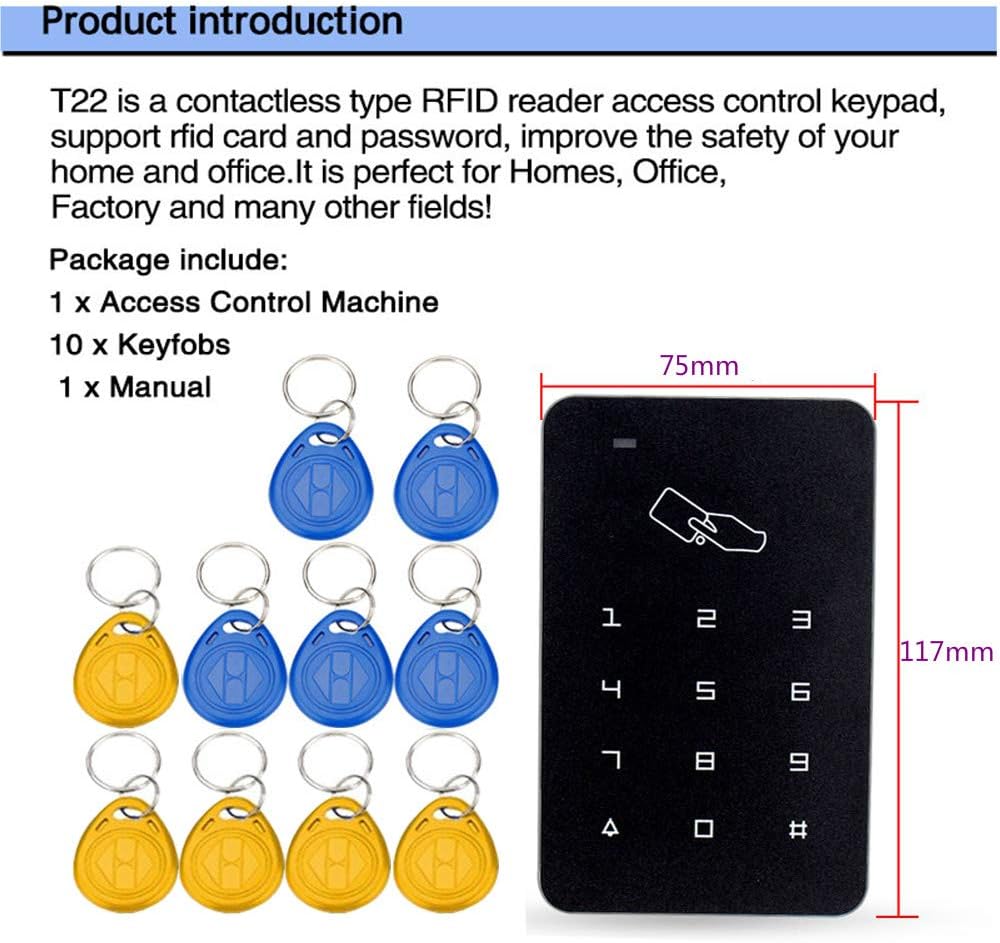 YAVIS Access Control Keypad and 10 RFID Keyfobs