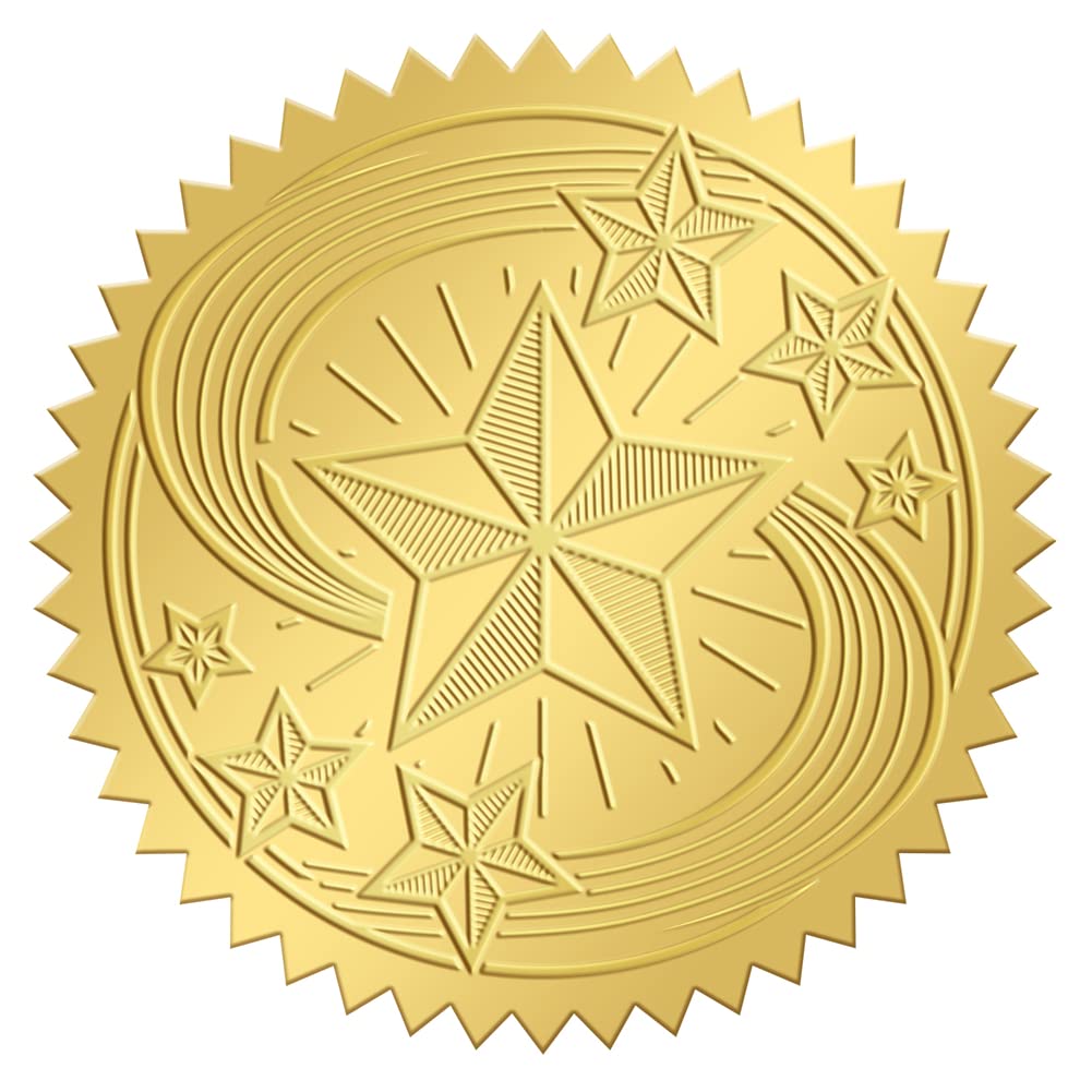 CRASPIRE Star Performer Gold Embossed Stickers Award Labels 100pcs Shake Hands Metal Foil Seals Adhesive Stickers For Invitations Certification Graduation Notary Seals Corporate Seals