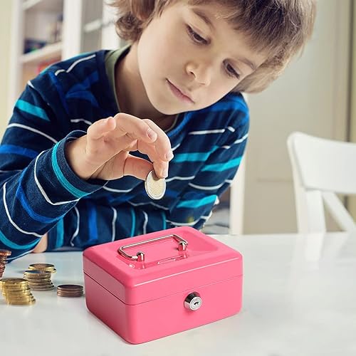 Miniatura 8 de Jssmst CB003-P - Caja de dinero con cerradura pequeña con bandeja de dinero, caja de dinero con bloqueo para niños con ranura en la parte superior,
