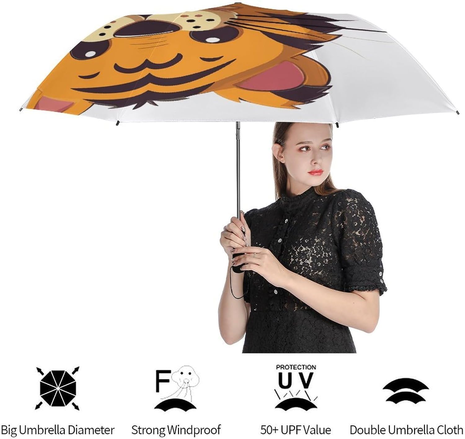 Spotted Tiger Umbrella Extra Large Folding, Travel Umbrella Windproof, Compact, Golf Umbrella With Unique Patterns, Fashionable And Beautiful for Men And Women.