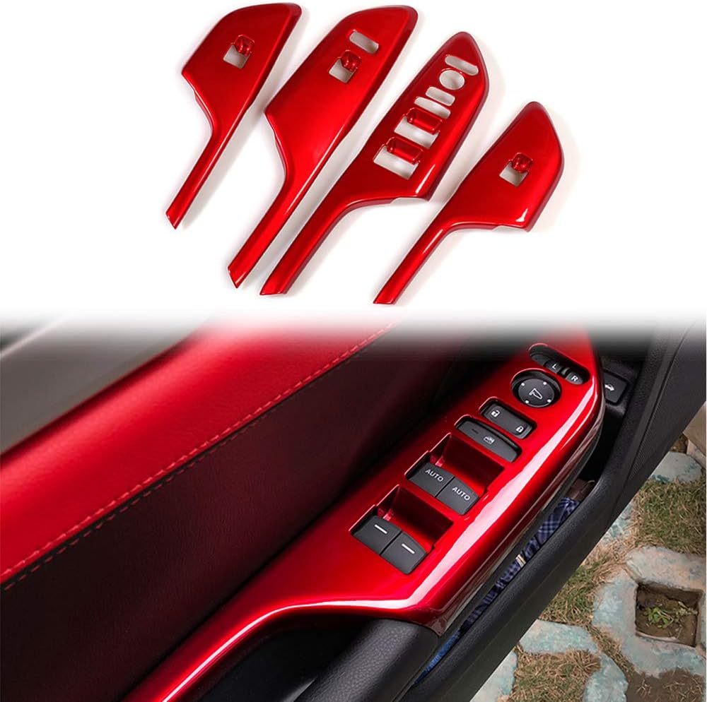 BOYUER 4PCS Window Switch Decoration Decal Frame Cover Panel Trim Door Handle Armrest Trim for Honda Civic 2016 2017 2018 2019 2020(RED)
