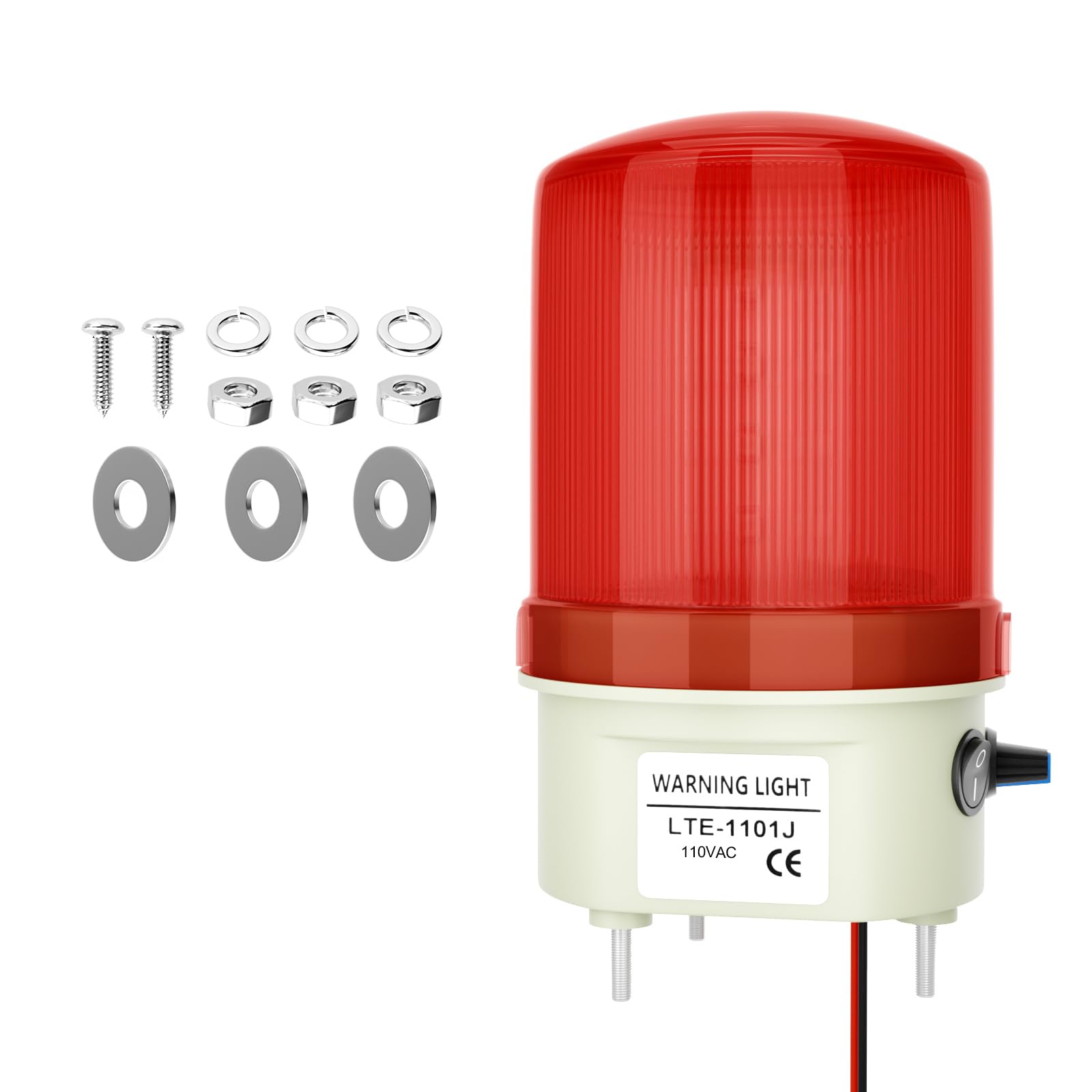 Luz LED de advertencia estroboscópica giratoria industrial, alarma de sonido y luz de 110 V CA con perilla e interruptor, volumen ajustable de 105-110 dB, luz roja de alarma de emergencia para uso en