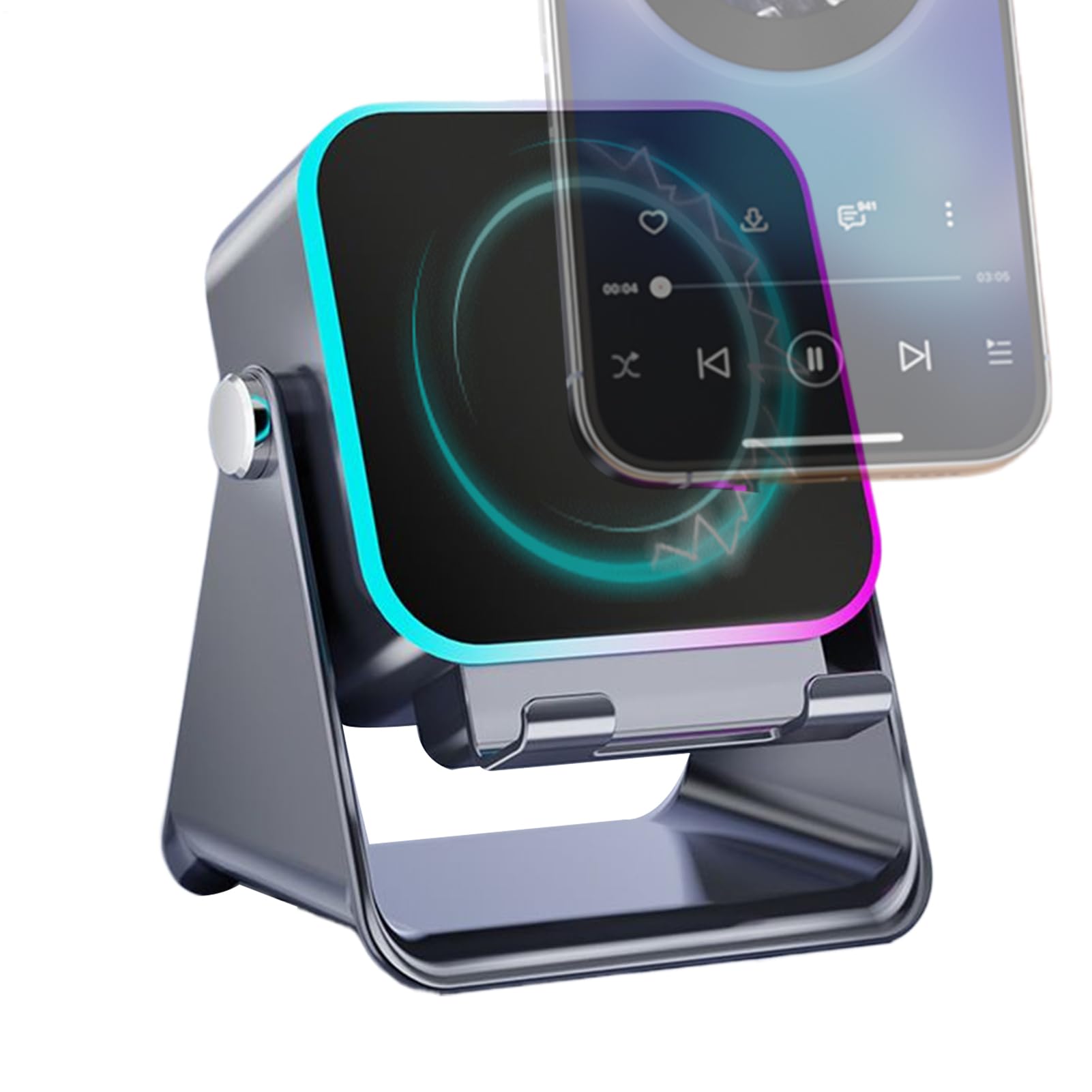 Haut-parleur à induction – Amplificateur de support de téléphone sans fil, station d'accueil audio de bureau avec support pliable robuste, capteur magnétique d'extension sonore, idéal pour les appels