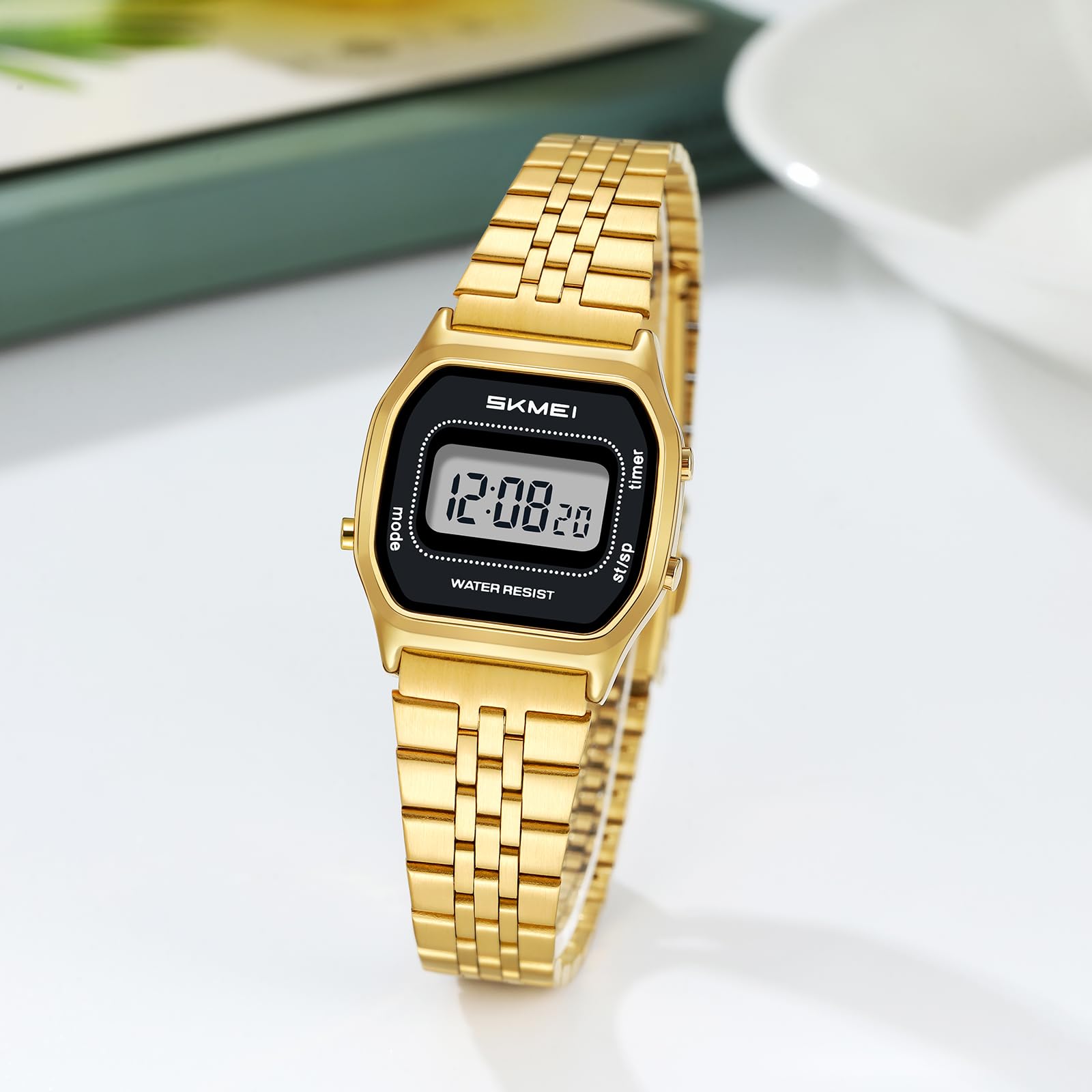 Gosasa Orologio digitale retrò da donna, cinturino quadrato in acciaio