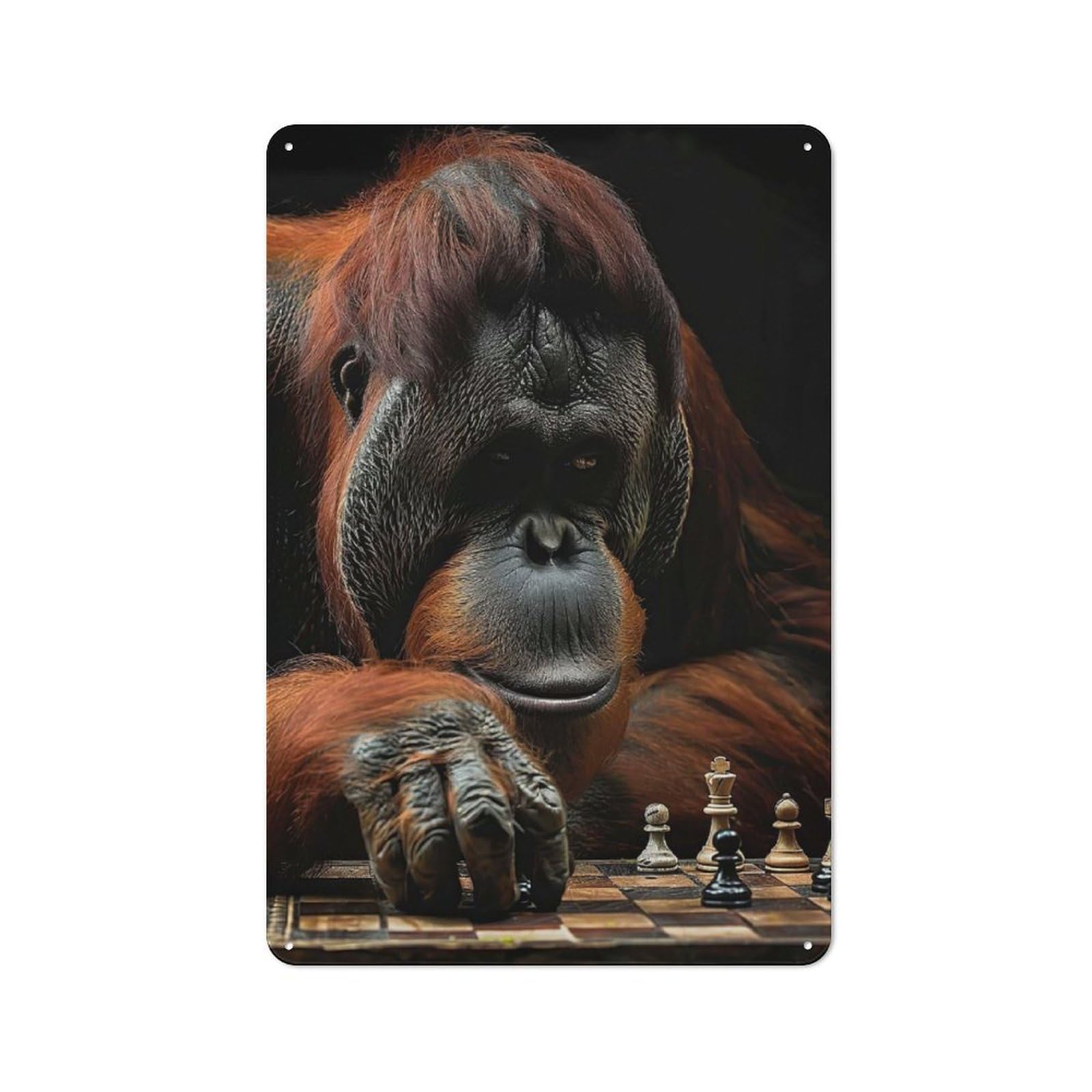 Junmoney Orangutan Chess Retro Metal Wall Decor 30X20cm, Tin Wall Sign For Bakery, Diner, Cafe Or Family Room