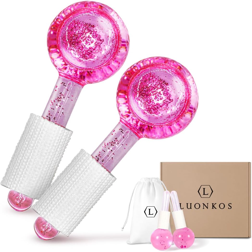 LUONKOS Ice Globes for Face – Pink, Set of 2 – Unbreakable Reusable Glass Gua Sha Tool & Lymphatic Drainage Massager – Skincare Tools for Puffiness & Dark Circles