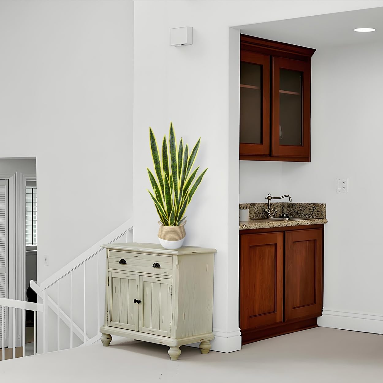 Warmplants Künstliche Schlangenpflanze, 91 cm, künstliche Sansevieria mit Korb, 88,9 cm, künstliche Schwiegermutter, perfekte künstliche Topfpflanze, Grün für Innenbereich, Zuhause, Büro, Geschäft