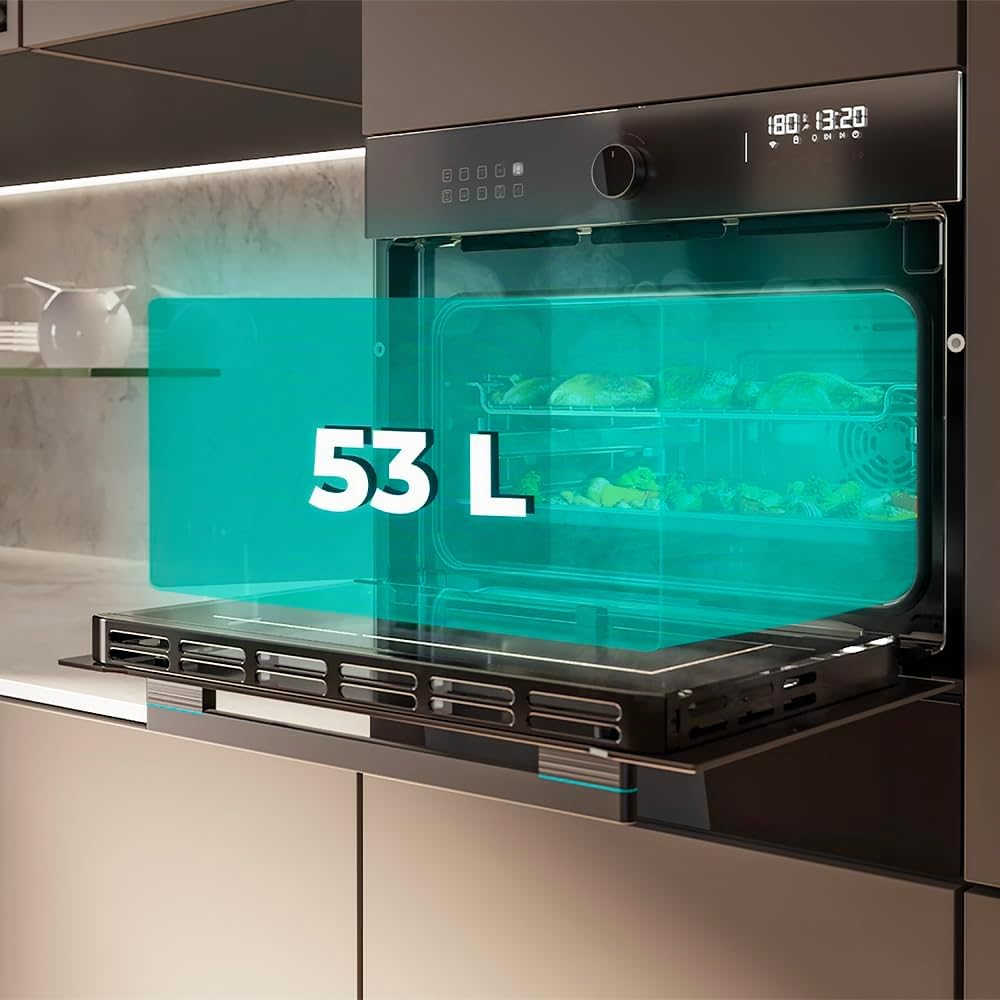 Cecotec Forno da ncasso Multifunzione 53L - Friggitrice ad Aria - Bolero Hexa AF314500 Glass Black A. 2900W, 11 Funzioni, Airfryer Master, Pizza Master, Basso Consumo, Facile Pulizia