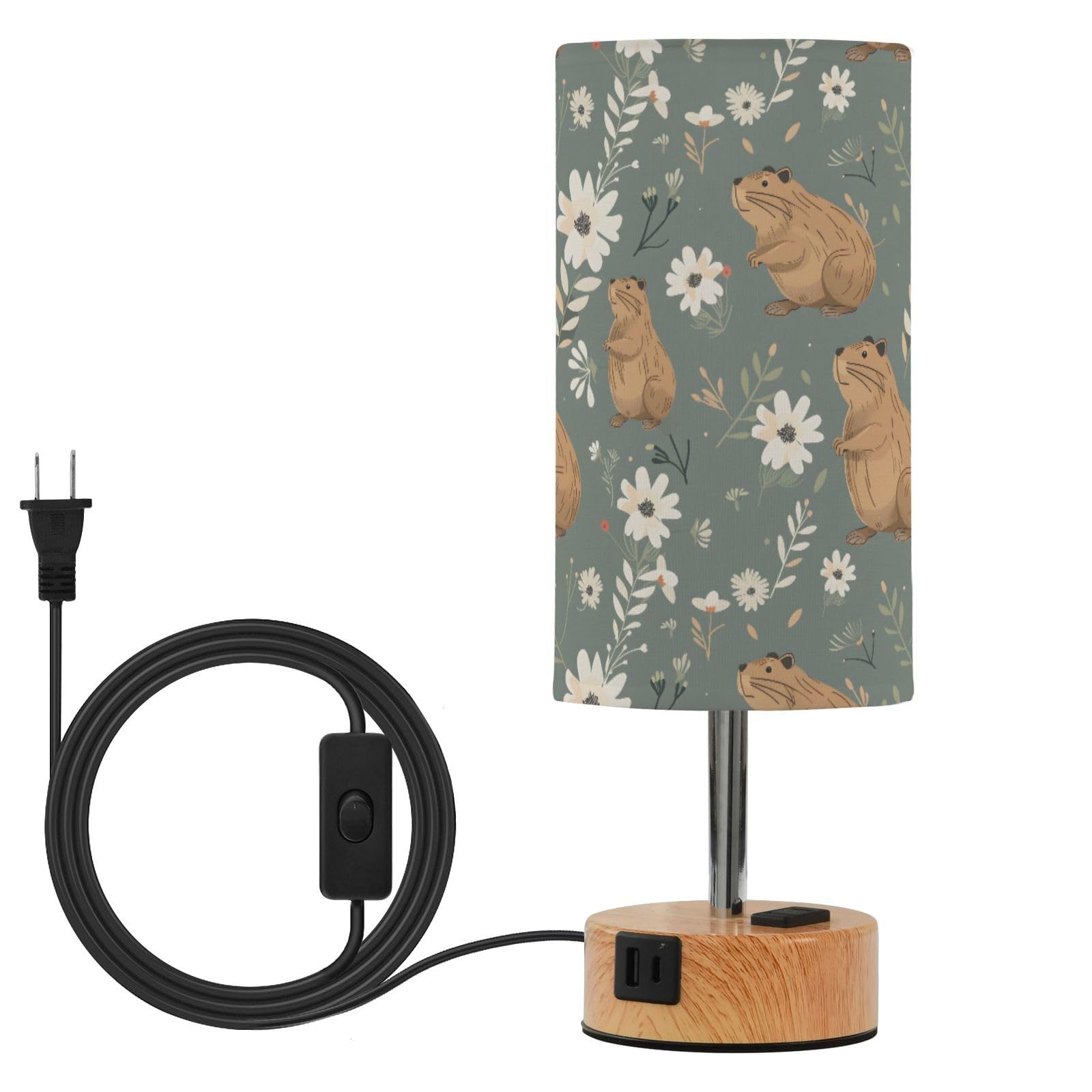 ALAZA Capybara Flower Leaf Decor Bedside Table Lamp 3 Way Di