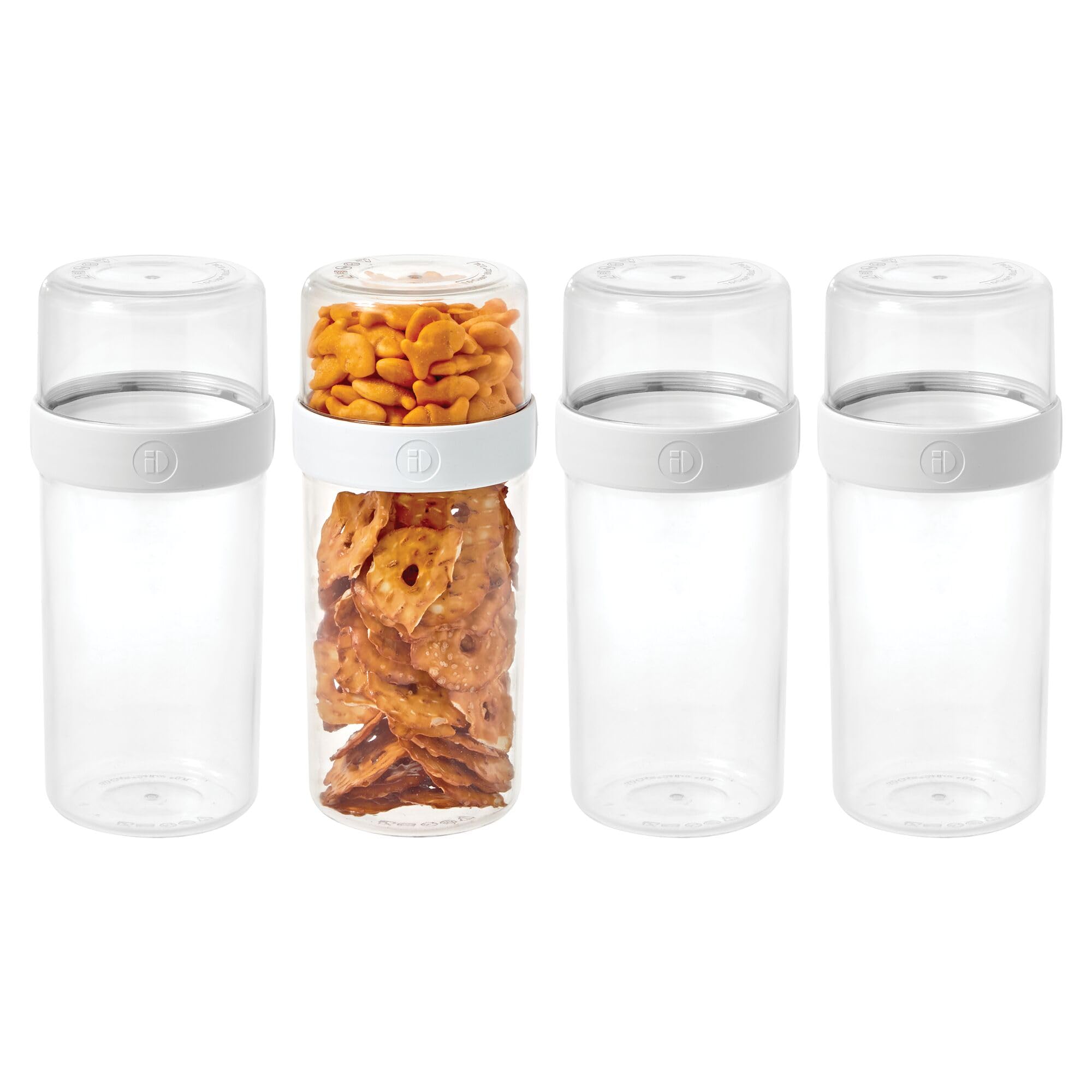 InterDesign iDesign Große Stack 'n Snack Lebensmittelbehälter, stapelbare Snackbehälter, 4 Stück, transparent/weiß