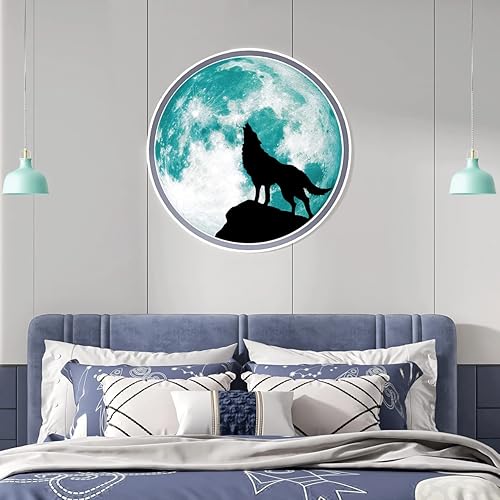 DRWSSR Calcomanía creativa de pared de luna luminosa luminosa de lobo fluorescente calcomanía de pared extraíble para despegar y pegar mural de arte