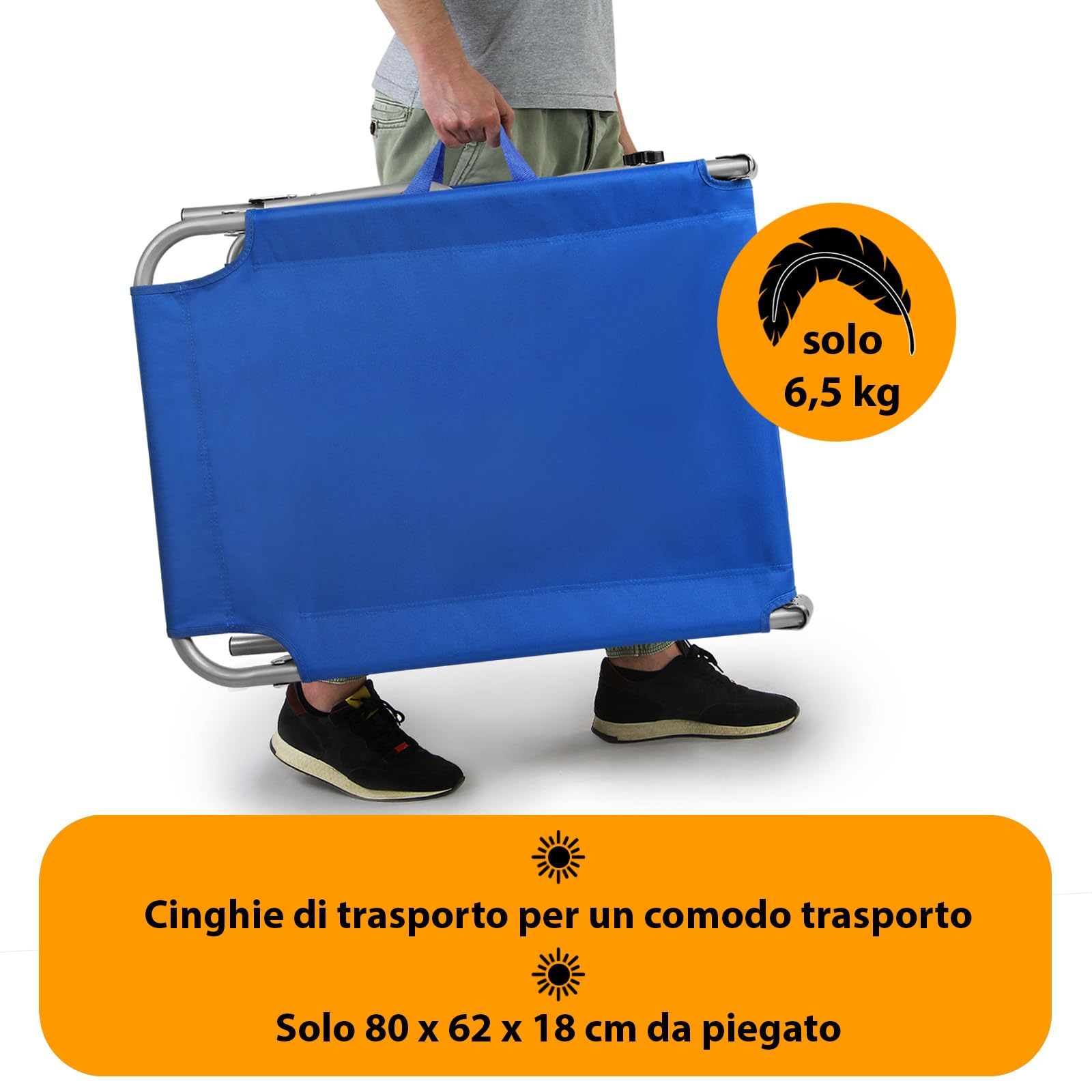 Montafox Lettino Prendisole Tettucio 195 x 59 x 32 cm Sedia Sdraio Mare Piegvole Leggero Schienale Regolabile Parasole Terrazzo Piscina Giardino, Colore:blu scuro