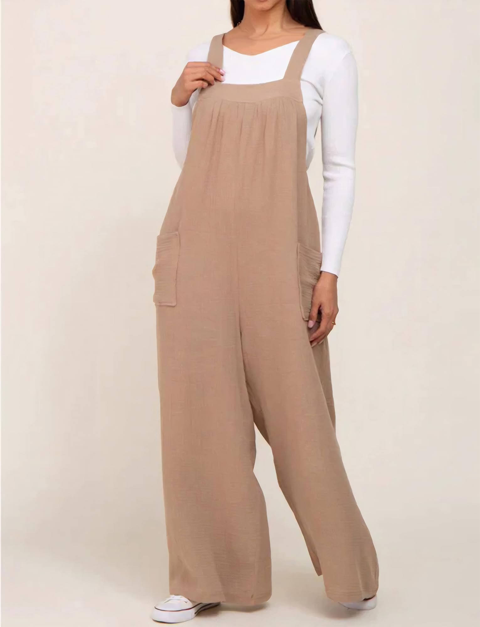 FEOYA Salopette Femme Enceinte Grossesse Jambe Large Maternité Combinaison Amples Pantalon à Bretelles