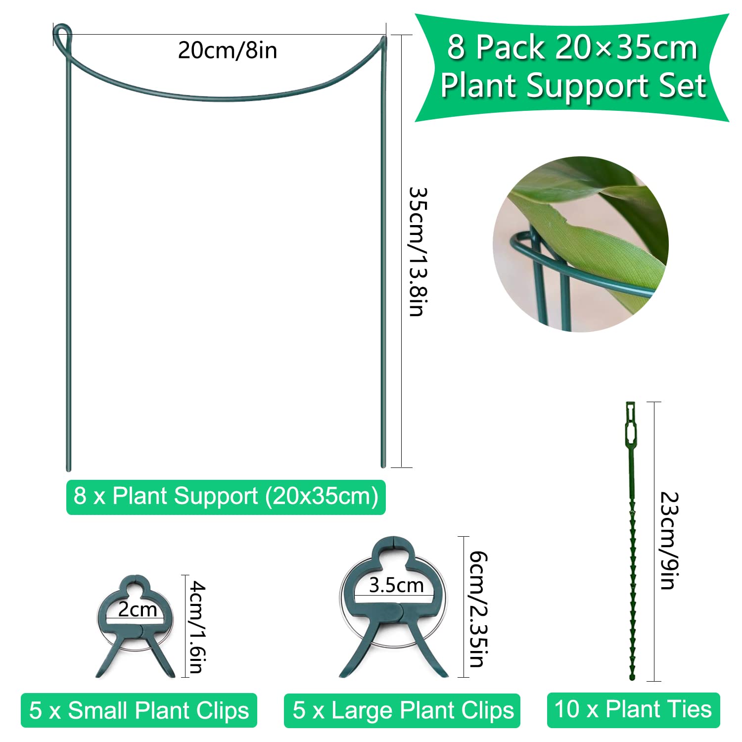 JIALWEN Confezione da 6 pali di supporto per piante da 20 × 35 cm, in metallo, per piante, verdi semicircolari, per verdure, pomodori, peonie, rose, ortensie e fiori
