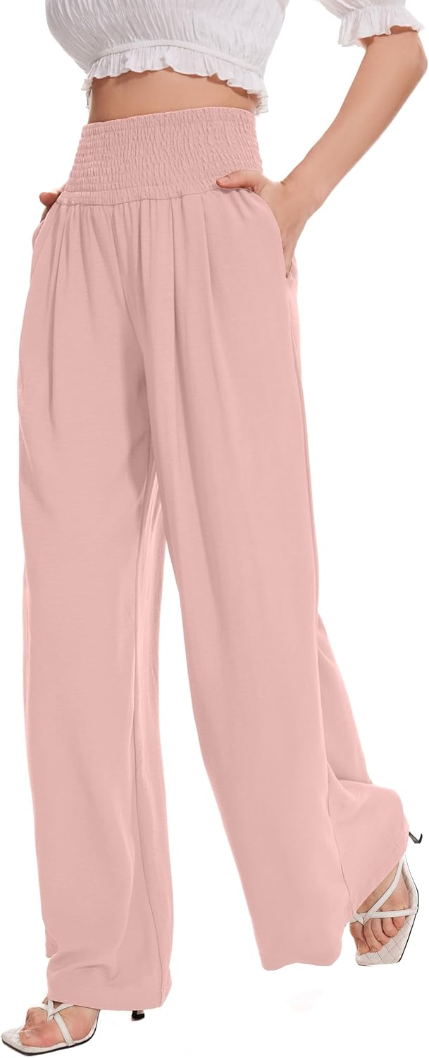 FUNYYZO Womens Palazzo Pants Elastic Waisted Pull On Beach Trousers Casual Wide Leg Long Lounge 2026 Summer Vacation - Image 5