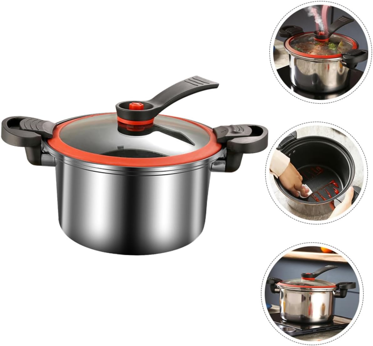 Stainless Steel Micro Pressure Cooker Slow Cooker for Induction and Gas Stove Non-stick Soup Pot with Ergonomic Handles for Steaming Braising Stewing Boiling