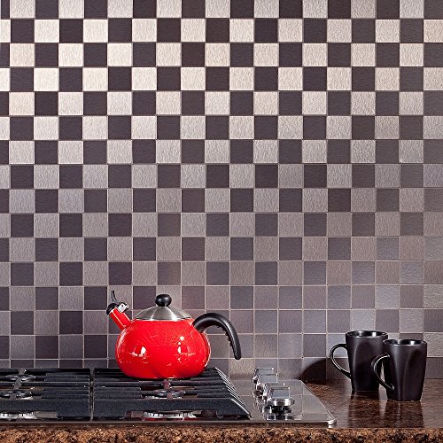 Aspect Peel and Stick Backsplash 12in x 4in Square Stainless Matted Metal Tile for Kitchen and Bathrooms (3-Pack) - Thumbnail 2