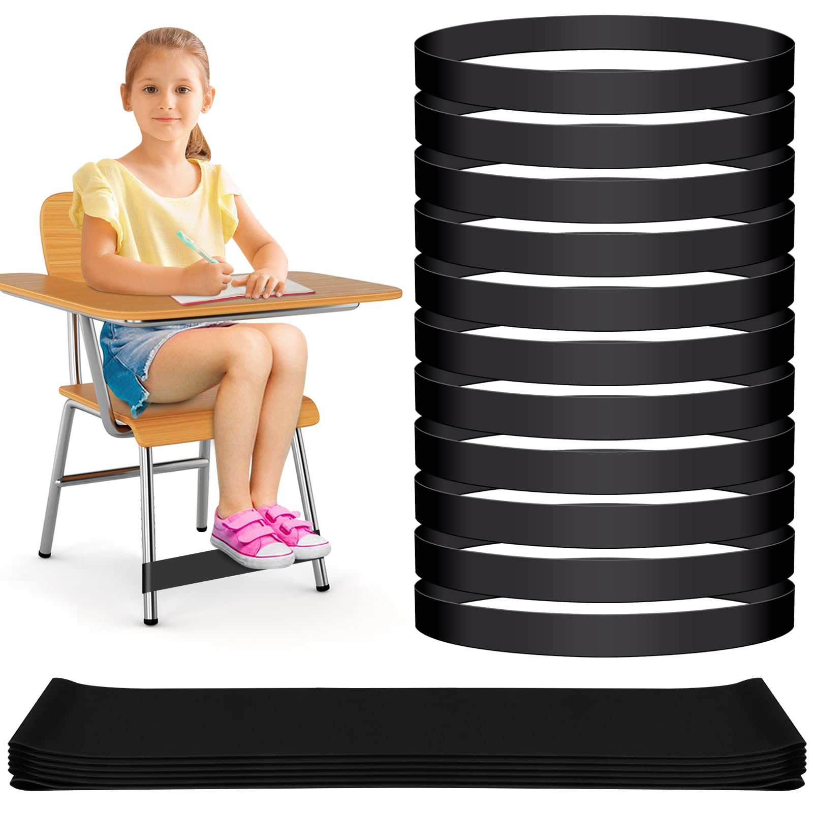 12 Pack Chair Bands for Kids with Fidgety Feet, ADHD Tools for Kids, ROOKEA Sensory Room Must Haves for Adhd Kids Fidget Chair Bands Autism Classroom Must Haves ADHD Tools for Classroom Home Chairs