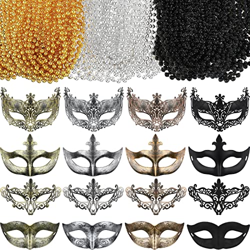 Bucherry 88 Pcs Masquerade Masks Beads Necklace Set Vintage Venetian Mask Metallic Beaded Necklace for Carnival Cosplay Prop(Plastic Classic Style)