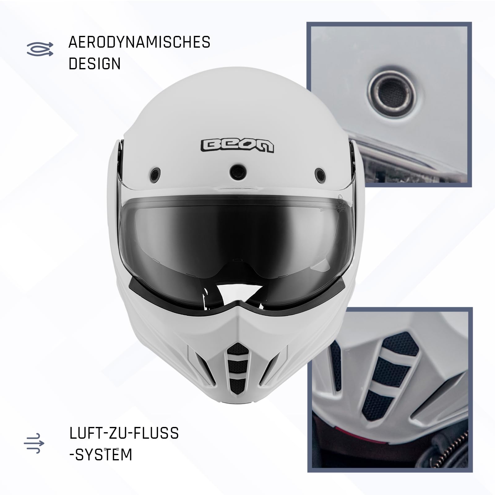 BEON Stratos Motorradhelm - Systemhelm Klapphelme mit Visier und Sonnenblende - Rollerhelm Sonnenblende - Motorrad Helm Damen & Herren - Integralhelm 180° Klappbar - Anti-Kratz-Visier - S
