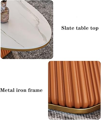 Miniatura 4 de Mesa de centro de pizarra de lujo mesa de centro ovalada moderna con marco de hierro de metal mesa central creativa para el hogar mesa auxiliar