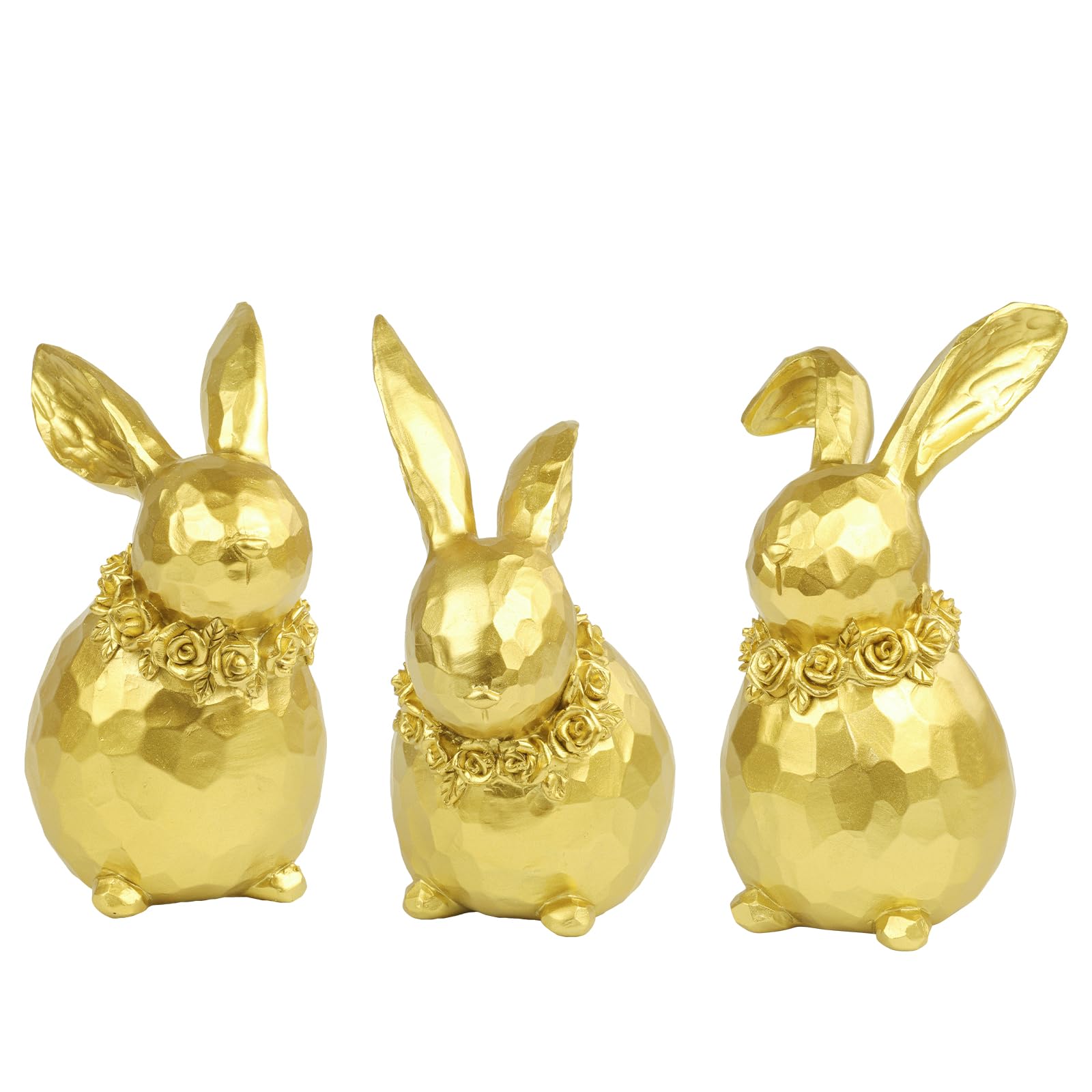 TaoQ C 3 PCS Gold Easter Bunny Decorations Easter Resin Bunny Figurines Easter Bunny Statue Decor Easter Spring Rabbit Desktop Decoration for Easter
