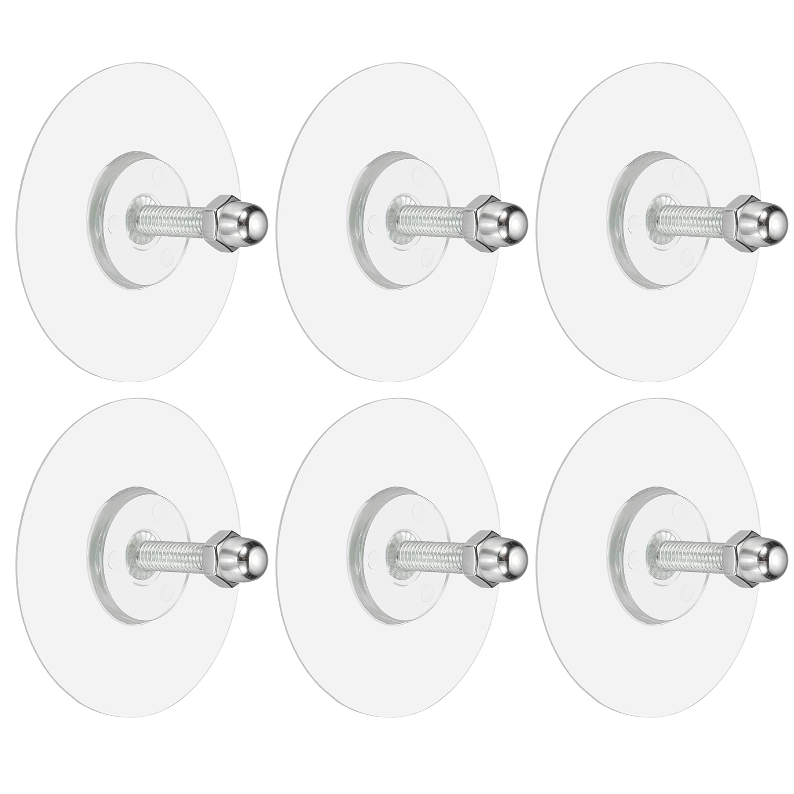sourcing map 6Pcs Adhesive Wall Mount Screw Hooks, 2.8" Round Drill Free Adhesive Hooks Waterproof Heavy Duty Sticky Wall Mount with M6 Screw Cap Nut for Bathroom Kitchen Hanging Shelf, 26mm