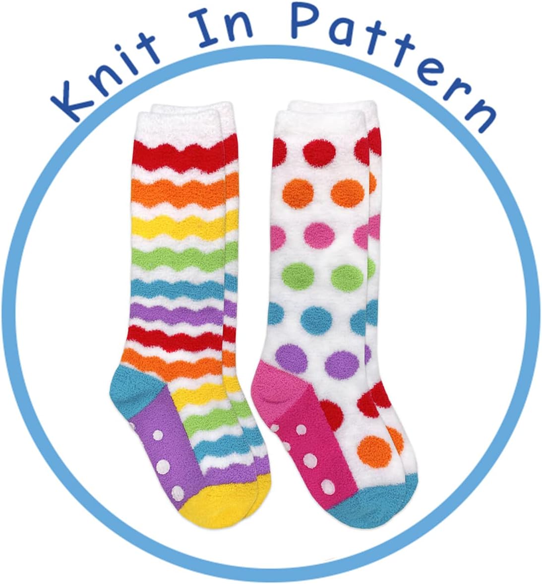 Jefferies Socks girls Jefferies Socks Girl's Colorful Rainbow Fuzzy Slipper Knee High Socks 2 Pack - Image 4