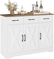 HOSTACK Modern Farmhouse Sideboard Buffet Cabinet with Barn Doors, Drawers & Shelves - White Kitchen Storage for Dining & Living Room