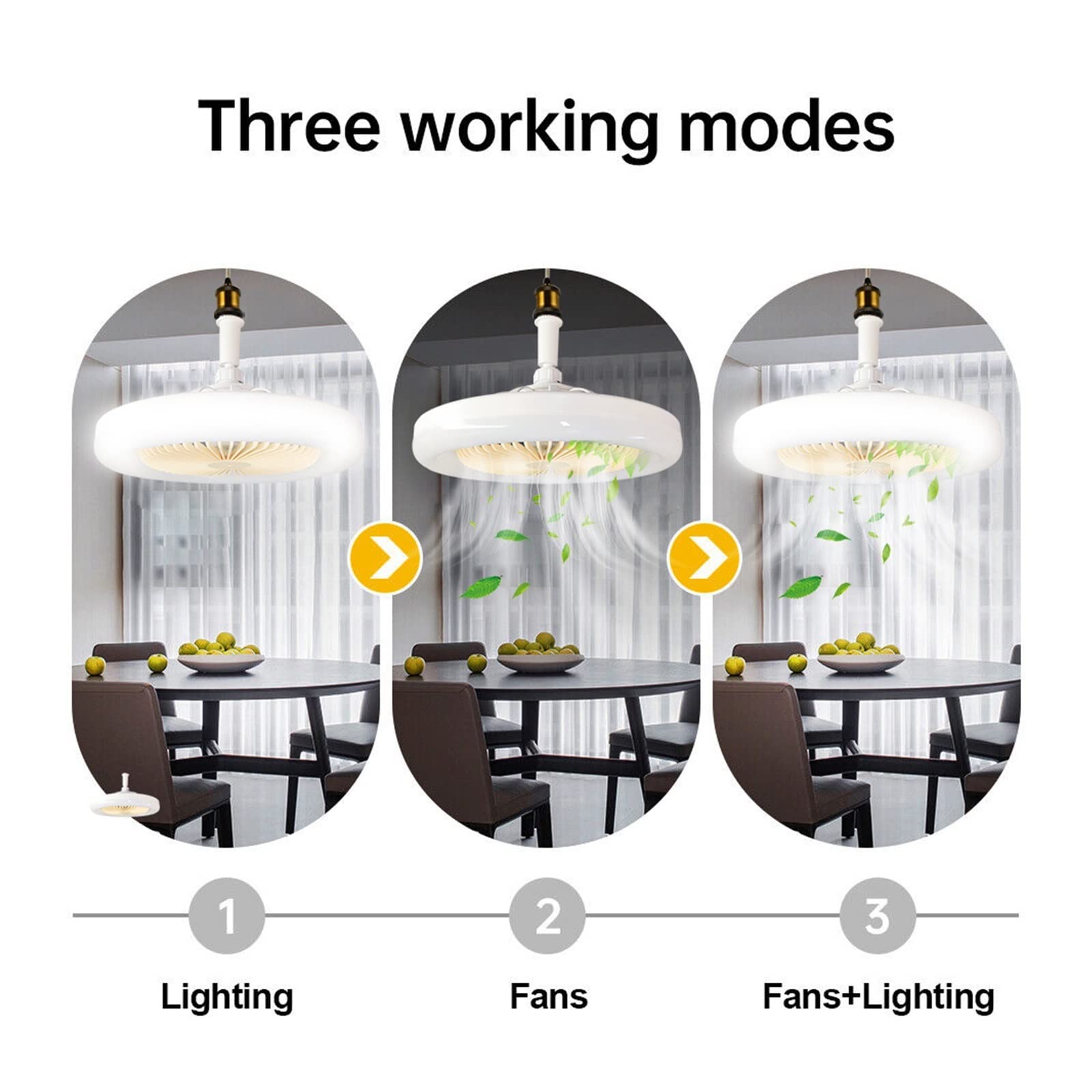 E27 LED Ventilatore da soffitto Lampada a 3 velocità Ventola di raffreddamento Telecomando Luce Dimmerabile Plafoniera elettrico ventilatore Raffreddamento Silenzioso(Style 2)