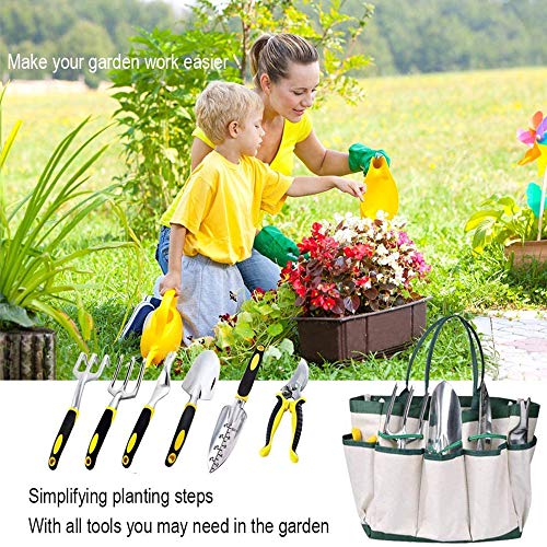 Keda Set, 9 PCS Set for Digging Planting with Storage Organizer Tote, Garden Gloves Shove, Plant Tie, Ergonomic Gifts Set for Women Men Adults
